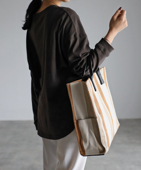 A4ダブルハンドルストライプトートバッグ 12-1074